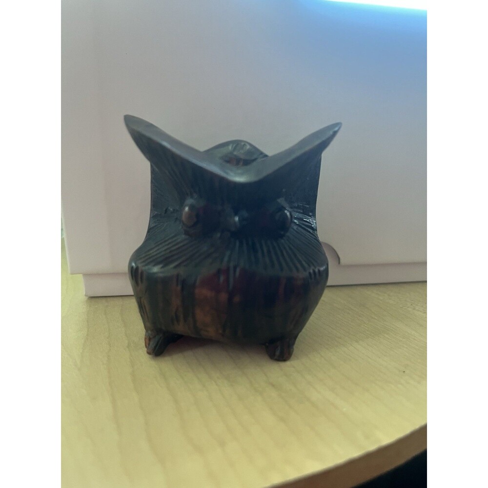 Owl  Vintage Hand Carved Ironwood Figurine Sculpture Solid Wood Indonesia 2.5 In